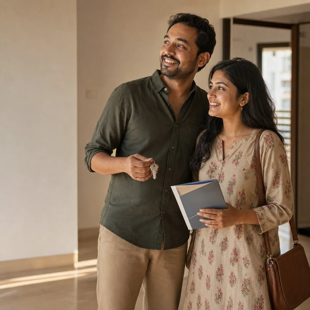 Illustrative scene of an Indian couple viewing a promising home together